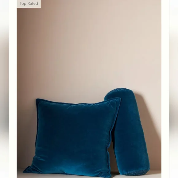 Anthropologie Velvet Trova Bolster Pillow - deep turquoise blue - Picture 2 of 12